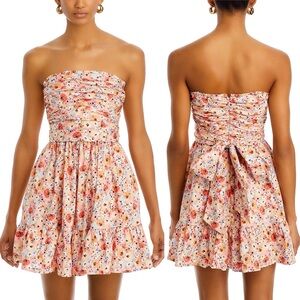 AQUA BLOOMINGDALE'S Floral Strapless Mini Dress in Peach Multi Medium M NEW NWOT